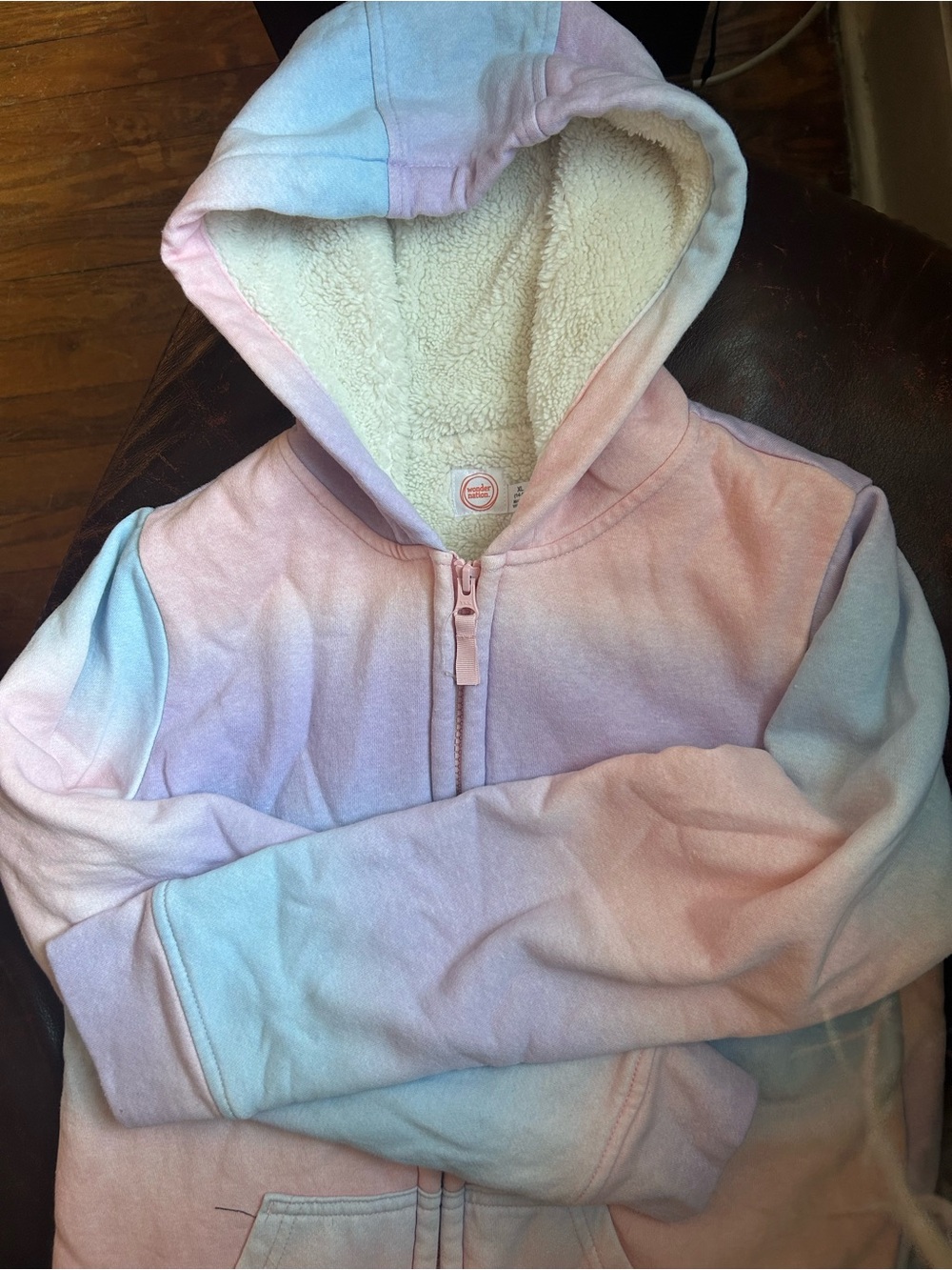 Kids Sherpa-Lined Tie-Dye Hoodie - Pastel Pink & Blue